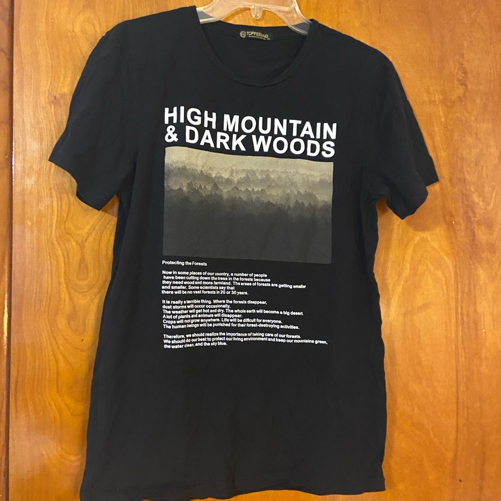 TOPFEELING” High Mountain Dark Woods Black Graphic T -Shirt
